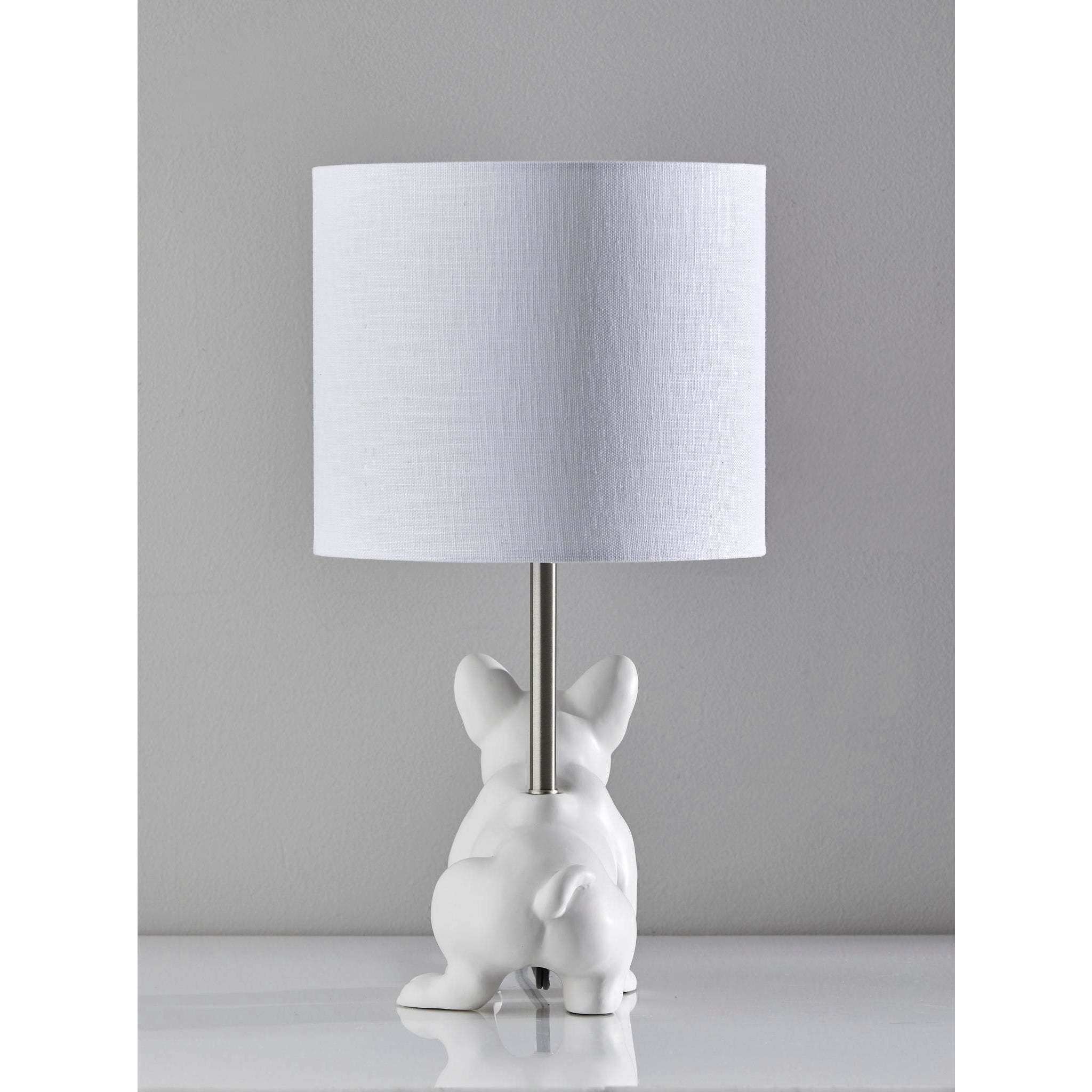 Sunny 16 inch 60 watt White Ceramic with Brushed Steel Neck Table Lamp Portable Light, Simplee Adesso