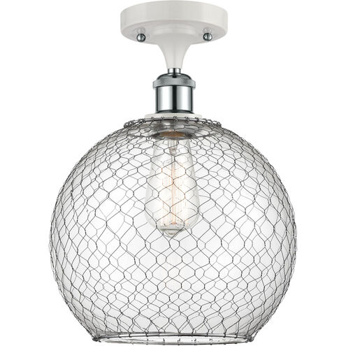 Ballston Large Farmhouse Chicken Wire LED 10 inch White and Polished Chrome Semi-Flush Mount Ceiling Light, Ballston