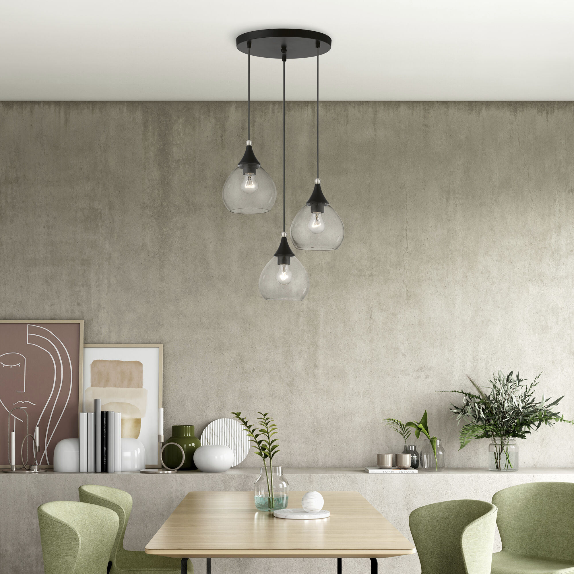 Catania 3 Light 18 inch Black with Brushed Nickel Accents Multi Pendant Ceiling Light