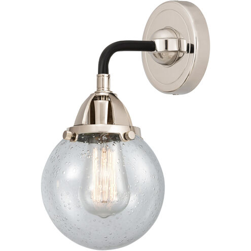 Nouveau 2 Beacon 1 Light 6 inch Black Polished Nickel Sconce Wall Light in Seedy Glass