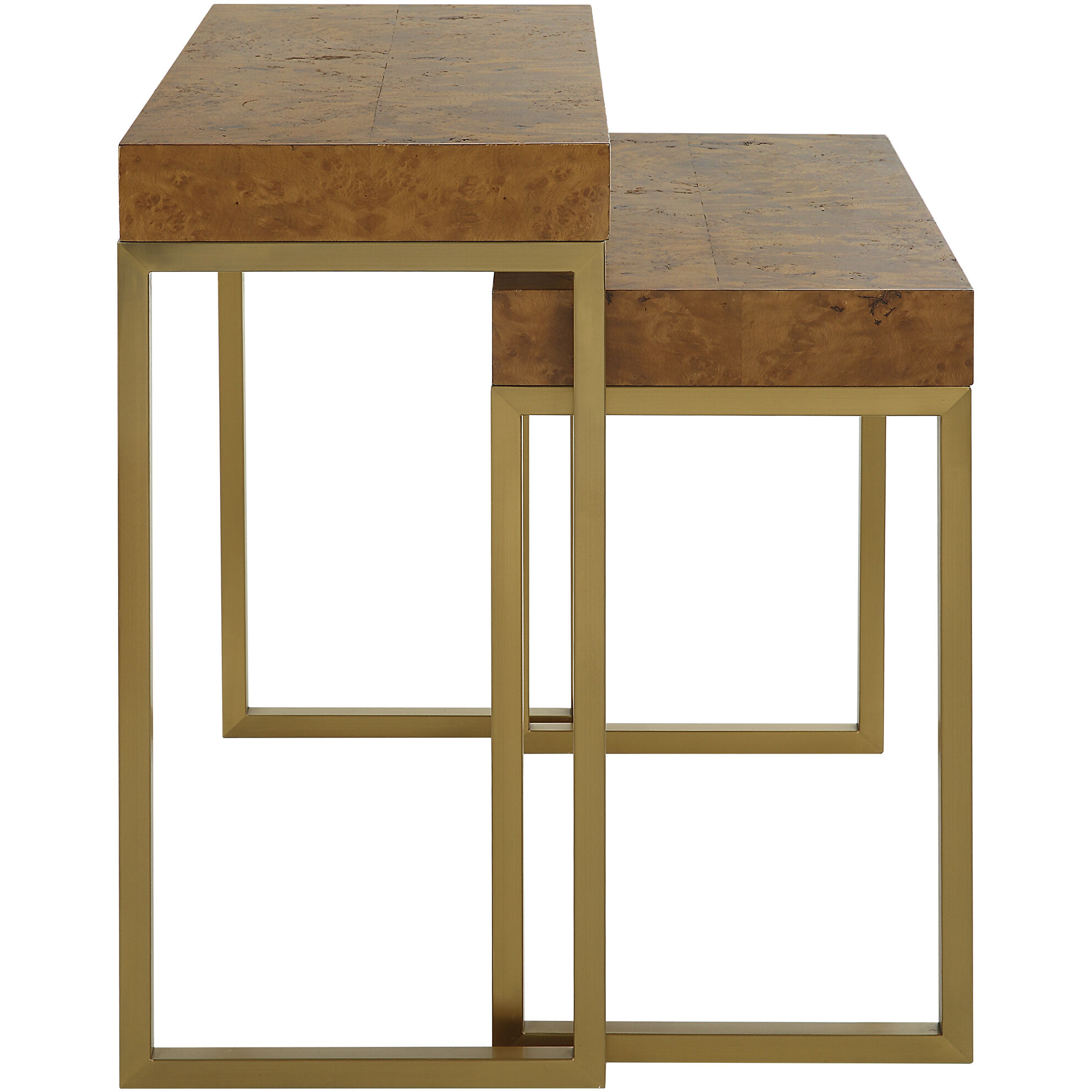 Burl-esque 24.5 X 24.5 inch Pecan and Brushed Brass Nesting Tables, Set of 2
