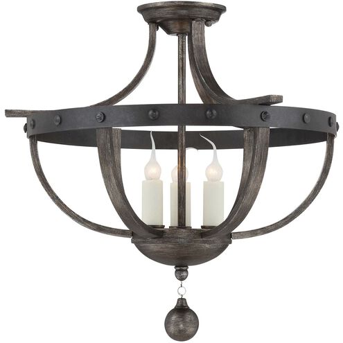 Alsace 3 Light 20 inch Reclaimed Wood Semi-Flush Ceiling Light