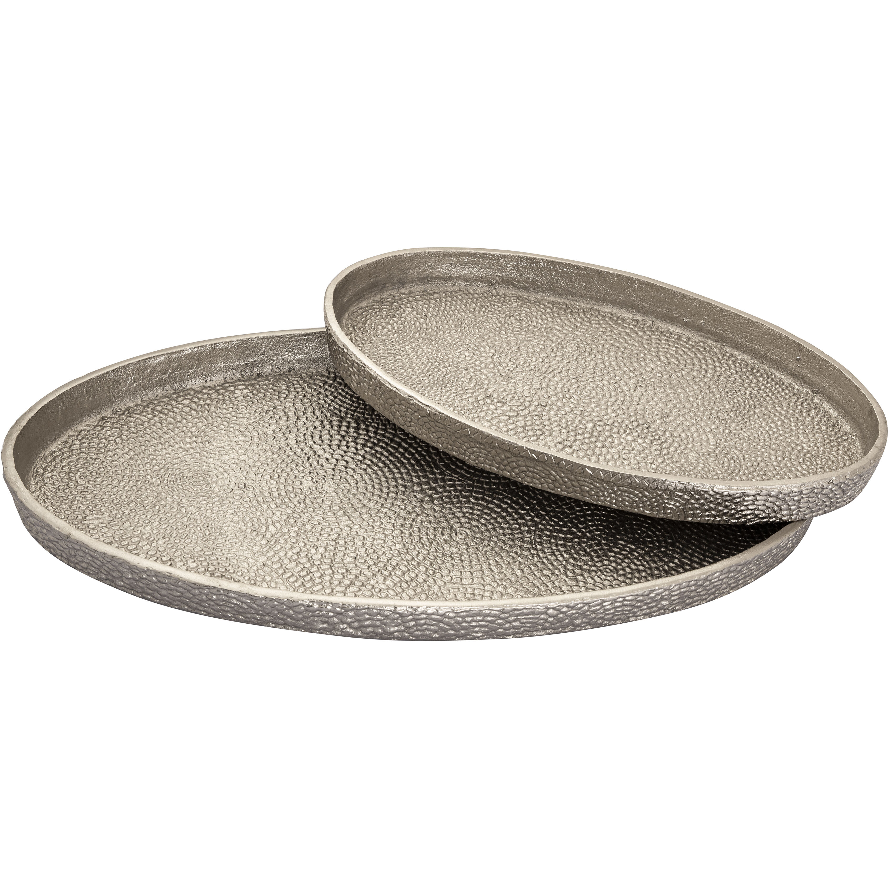 Oval Pebble Antique Nickel Tray, Set of 2
