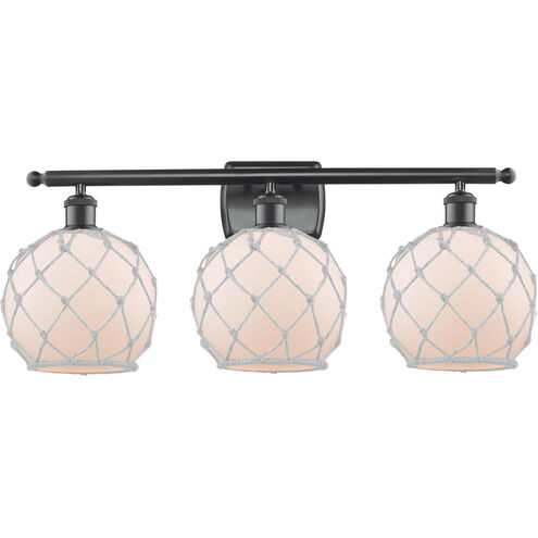 Ballston Farmhouse Rope LED 26 inch Matte Black Bath Vanity Light Wall Light in White Glass with White Rope, Ballston