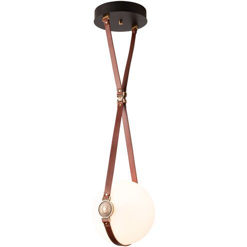 Derby LED 10 inch Black/Antique Brass Pendant Ceiling Light in Leather Black/Non-Branded Plate, Small