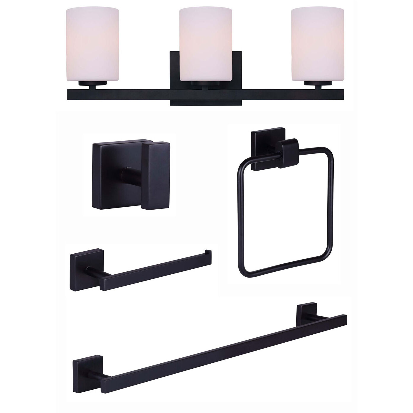 Jae 3 Light Matte Black Bath Accessories And Vanity Combo Wall Light