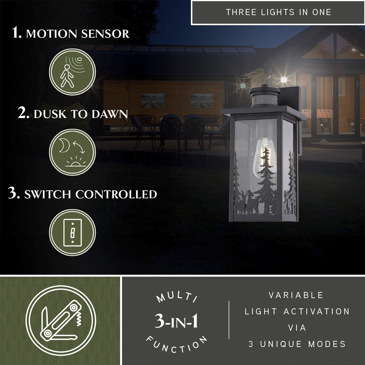 Acadia 1 Light 12.25 inch Matte Black Outdoor Motion Sensor Wall Light