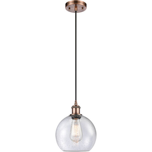 Ballston Athens LED 8 inch Antique Copper Mini Pendant Ceiling Light in Seedy Glass, Ballston