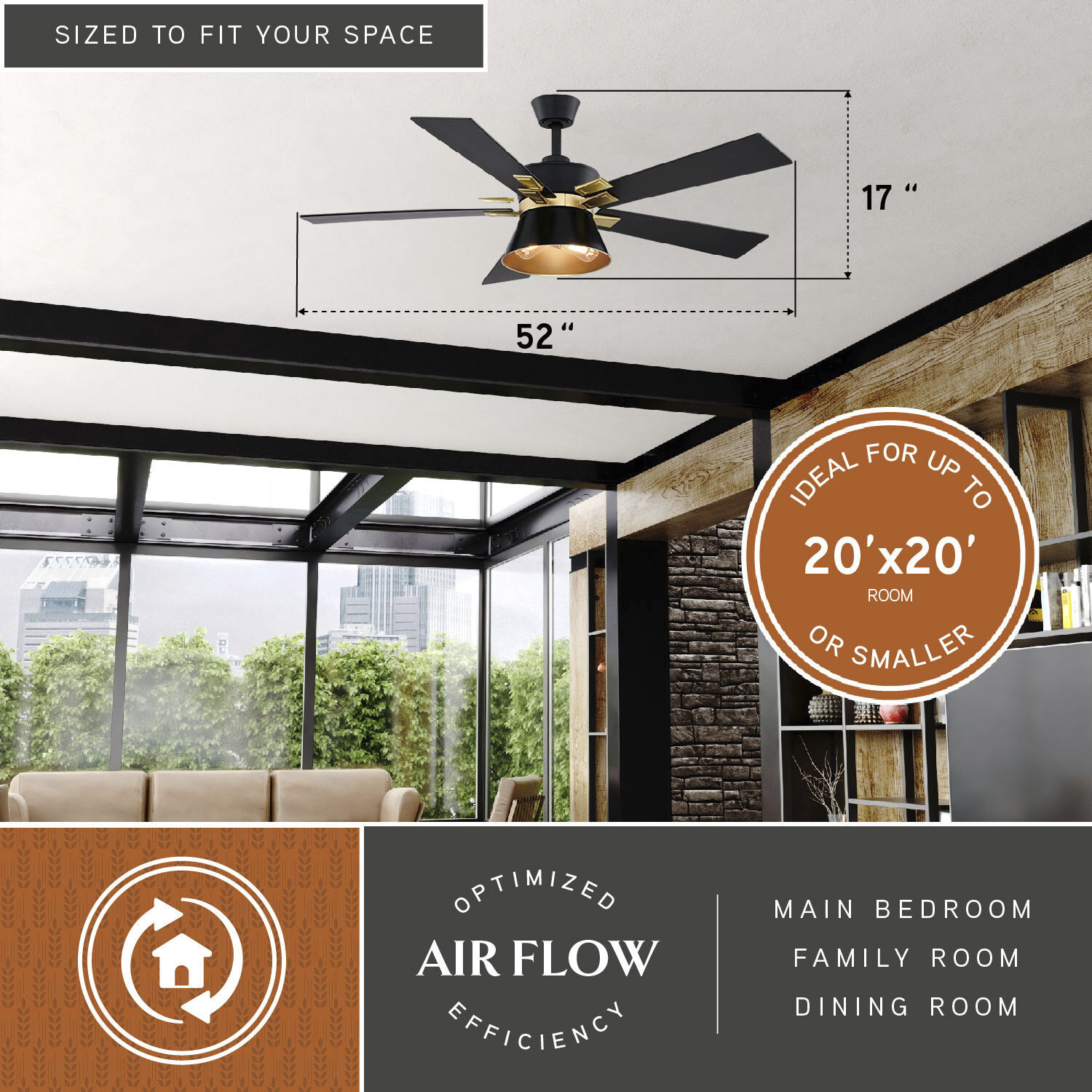 Scottsdale 21.65 inch Black and Gold with Black-Walnut Blades Ceiling Fan