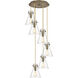 Newton Cone 6 Light 18.63 inch Brushed Brass Multi Pendant Ceiling Light in Seedy Glass