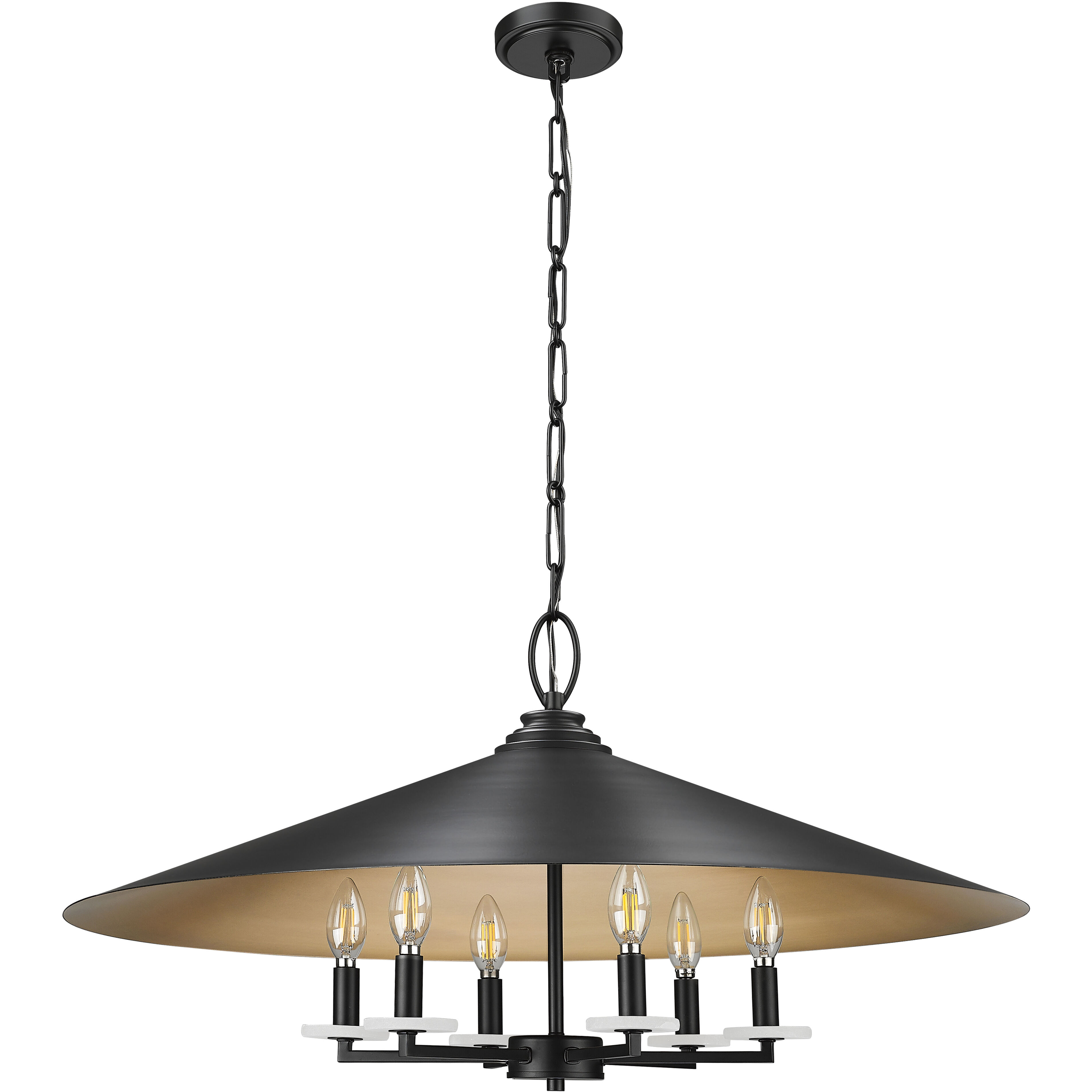 Rialto 6 Light 32 inch Matte Black Pendant Ceiling Light in Matte Black Outer,  Signature Rubbed Brass Inner