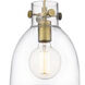 Newton Bell 3 Light 39.75 inch Brushed Brass Linear Pendant Ceiling Light in Clear Glass