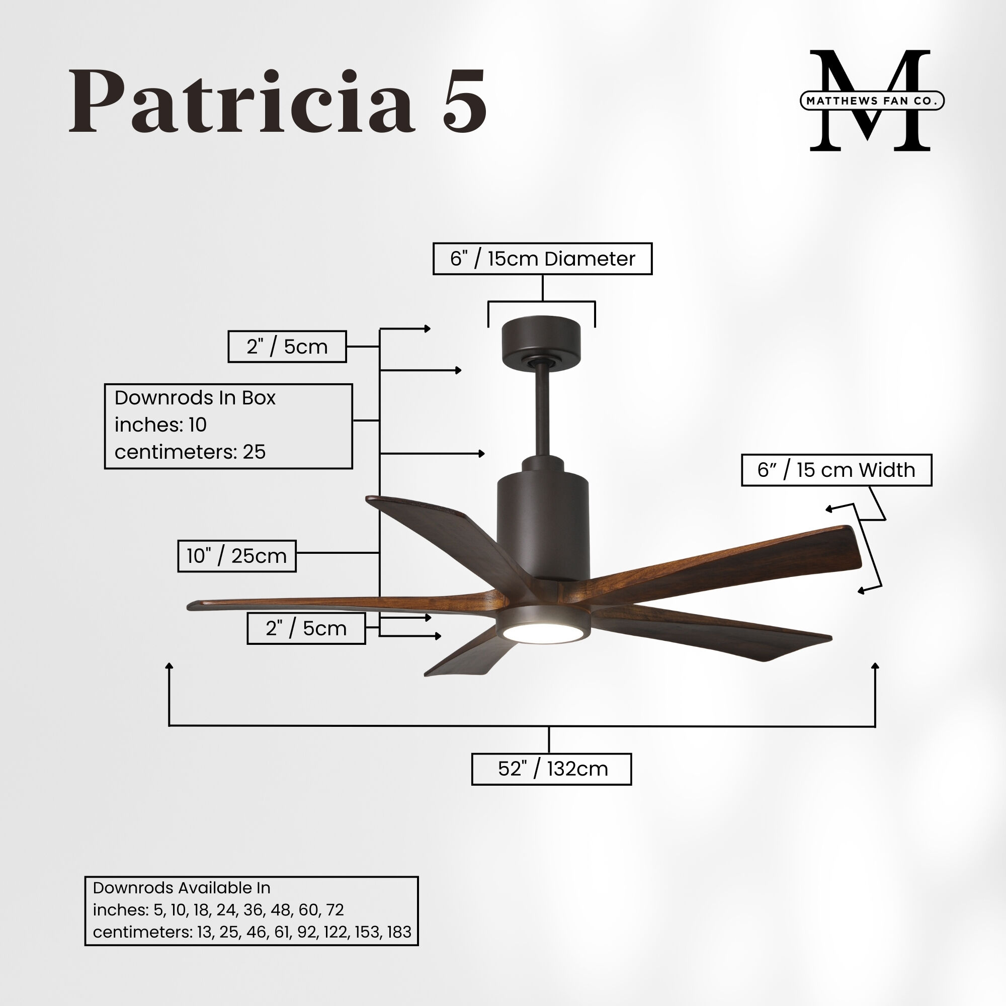 Atlas Patricia-5 52 inch Textured Bronze with Walnut Tone Blades Ceiling Fan, Atlas