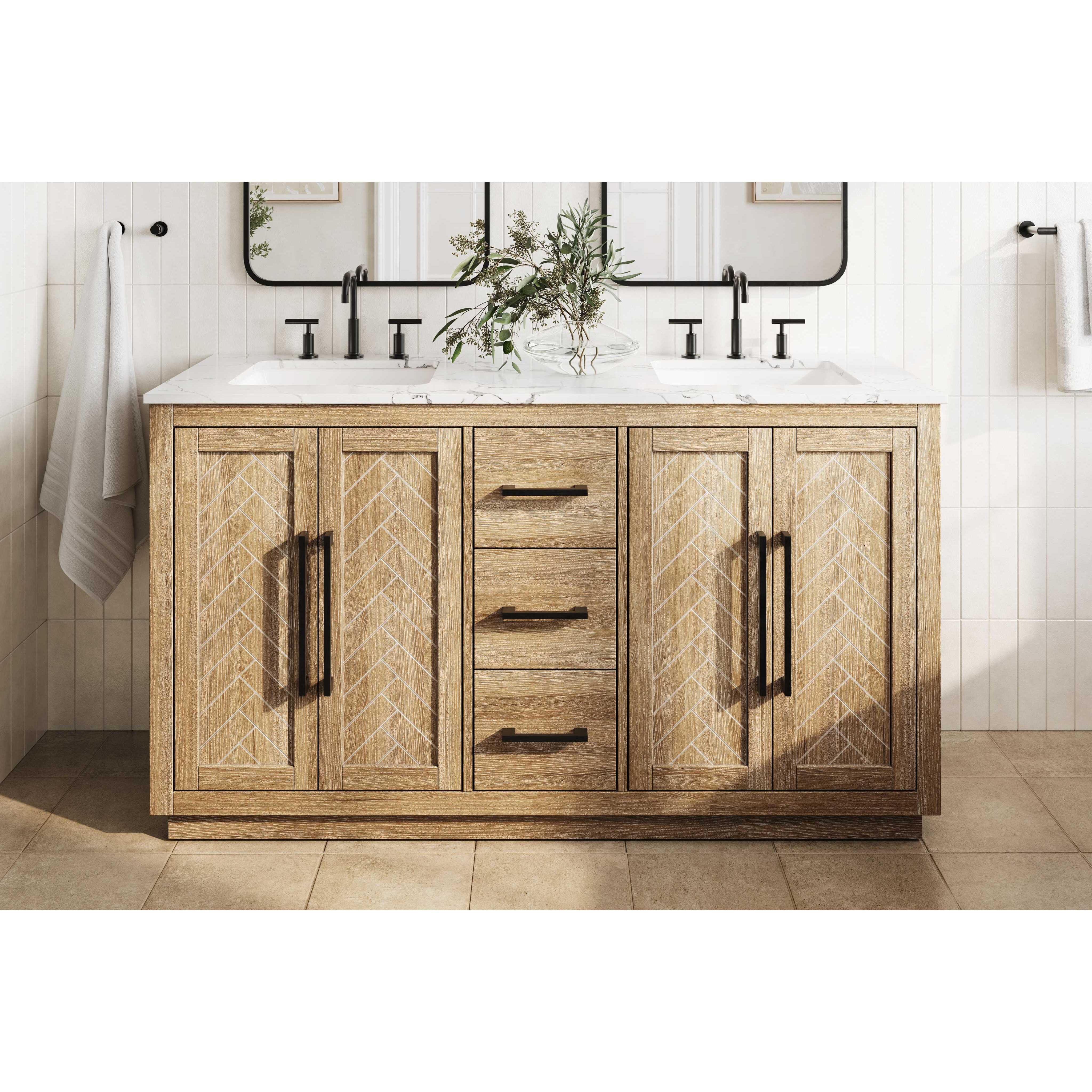Chase 60 X 34 inch Linen Oak Bathroom Vanity Cabinet