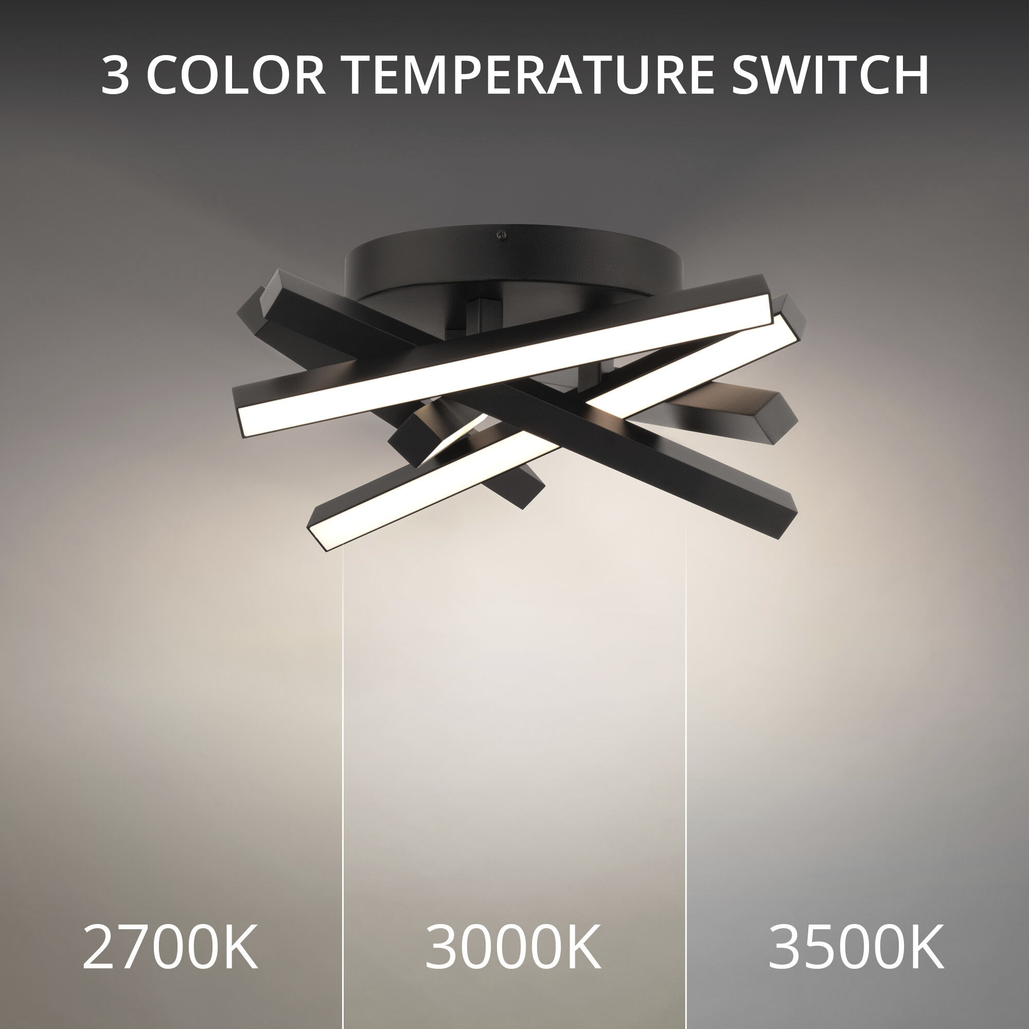 Parallax LED 15 inch Black Semi-Flush Mount Ceiling Light in 3000K, dweLED