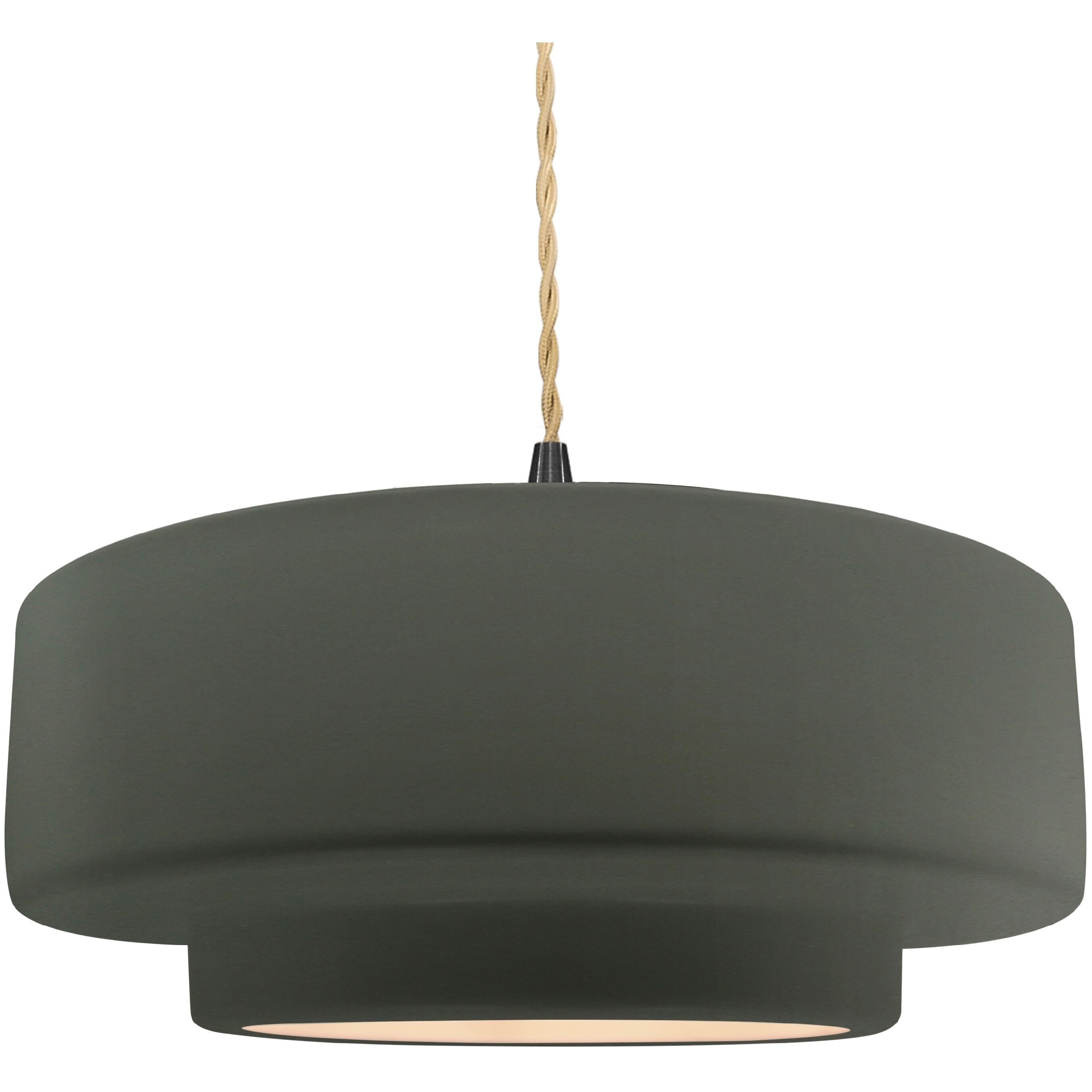 Radiance Collection - Tier Pendant Ceiling Light in Matte Black, Replaceable Bulb, Beige Twist Cord, Pewter Green, 16.25W x 6H, Form+Finish+Function