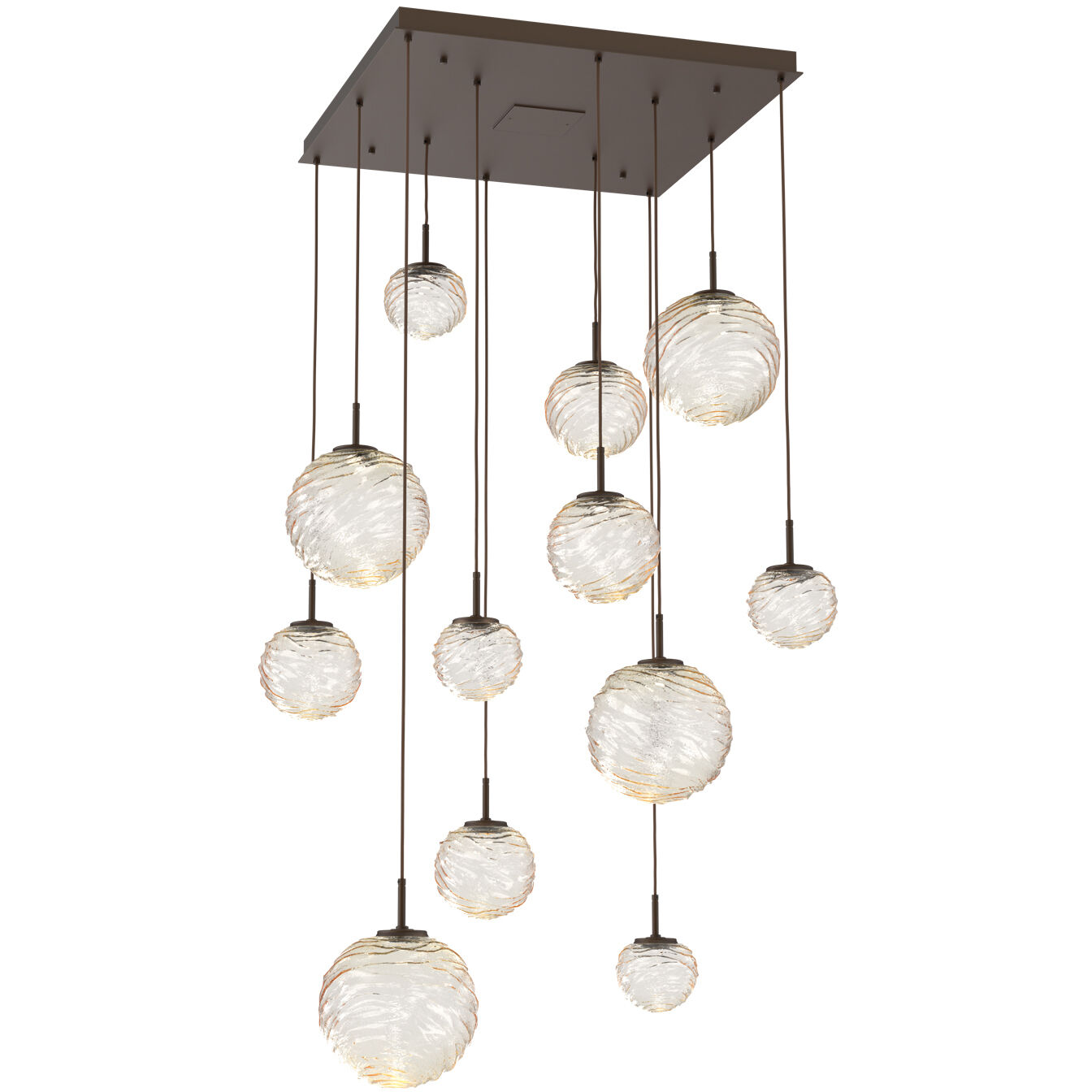 Gaia LED 36 inch Flat Bronze Multi-Pendant Ceiling Light in 3000K LED, Amber