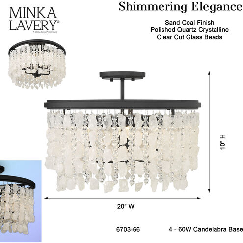 Shimmering Elegance 4 Light 20 inch Sand Coal Semi Flush Ceiling Light