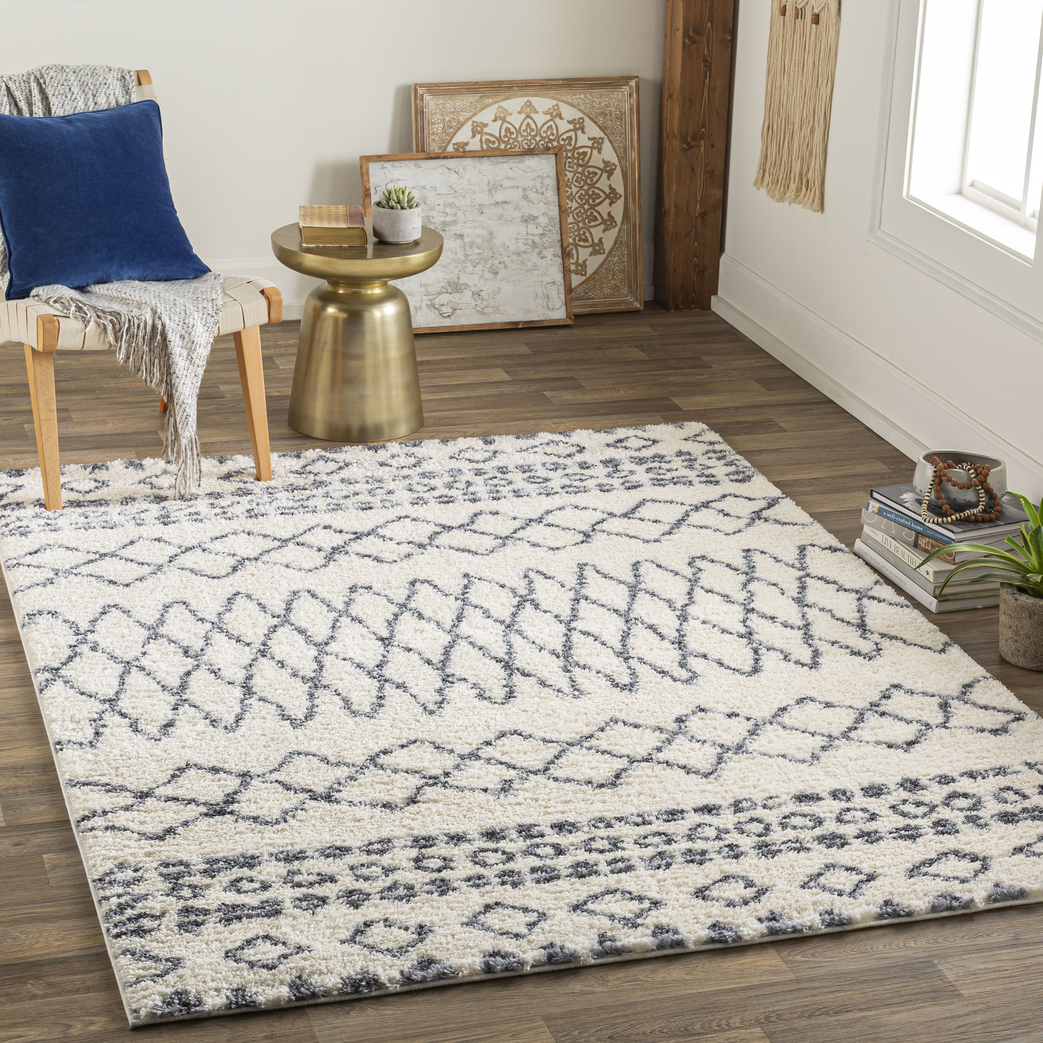 Puffy Shag 84 X 63 inch Light Grey Rug, Rectangle