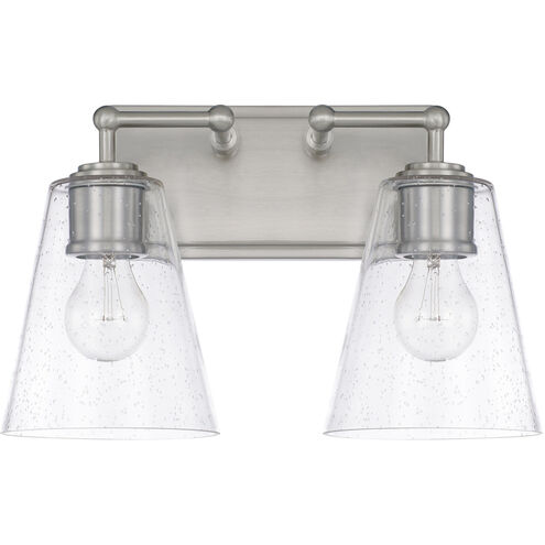 Murphy 2 Light 14.75 inch Brushed Nickel Vanity Light Wall Light in Clear Seeded