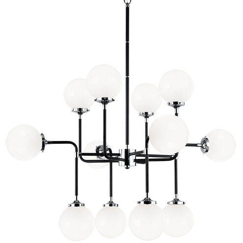 Particles 12 Light 38 inch Black and Chrome Pendant Ceiling Light in Chrome and Opal Glass