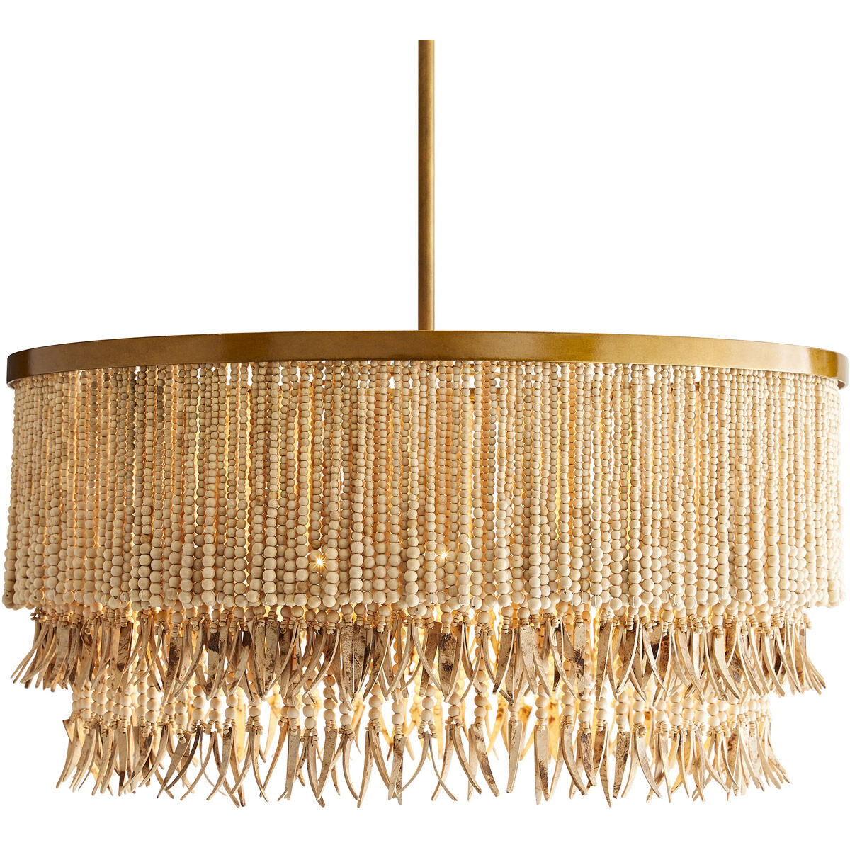 Baja 3 Light 30 inch Antique Brass Chandelier Ceiling Light in Natural Coco Beads