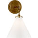 Thomas O'Brien Katie6 1 Light 9.4 inch Hand-Rubbed Antique Brass Conical Bath Sconce Wall Light in White Glass, Small