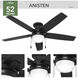 Anisten 52 inch Matte Black with Matte Black/Dark Gray Oak Blades Ceiling Fan