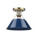 Orwell 1 Light 10 inch Aged Brass Flush Mount Ceiling Light in Navy, Damp