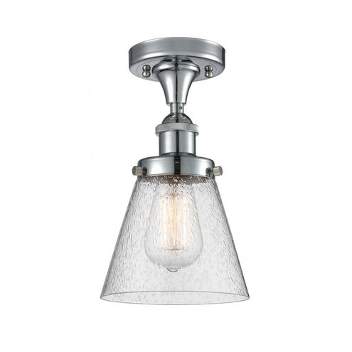 Ballston Small Cone LED 6 inch White and Polished Chrome Semi-Flush Mount Ceiling Light in Seedy Glass