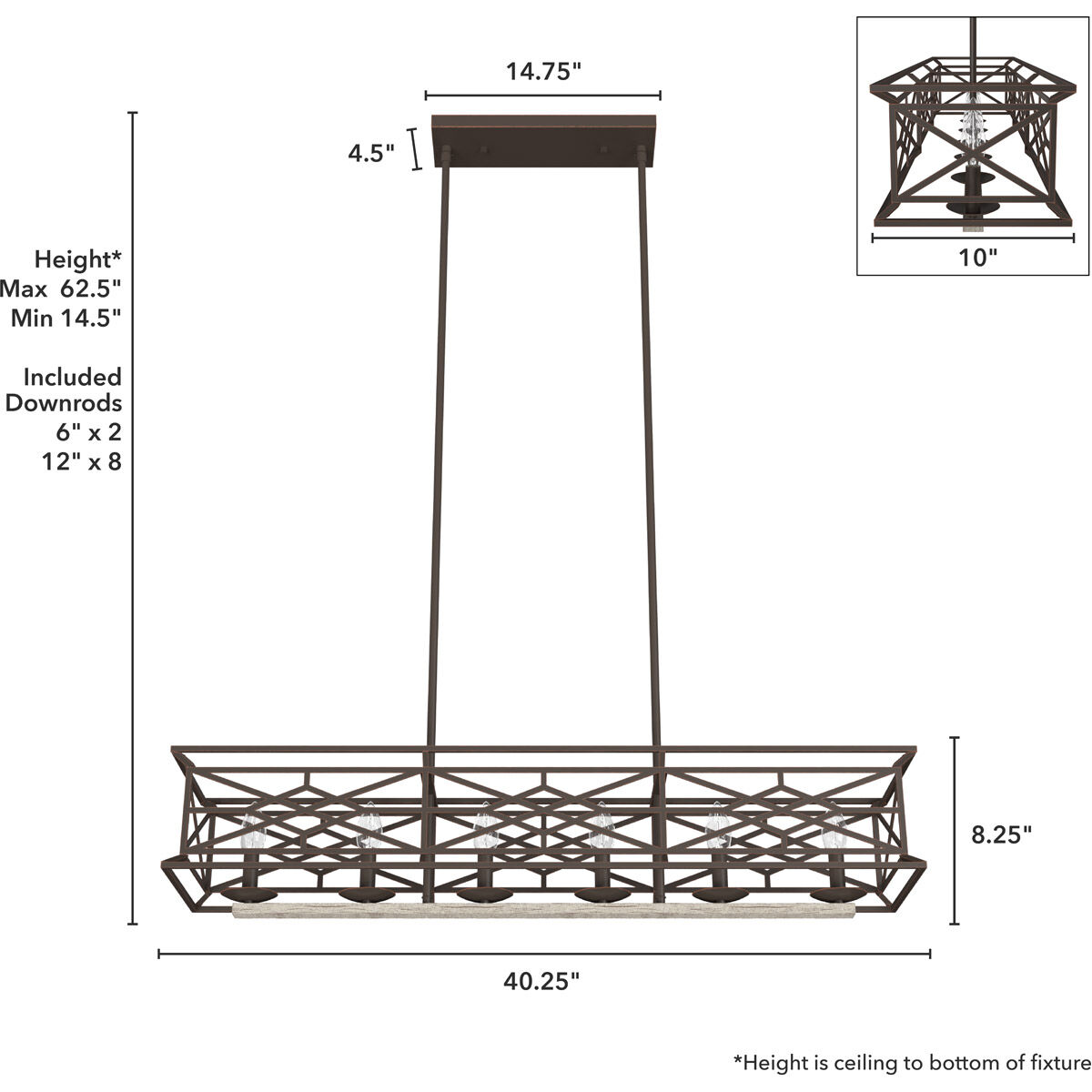 Langwood 6 Light 40.25 inch Onyx Bengal Linear Chandelier Ceiling Light