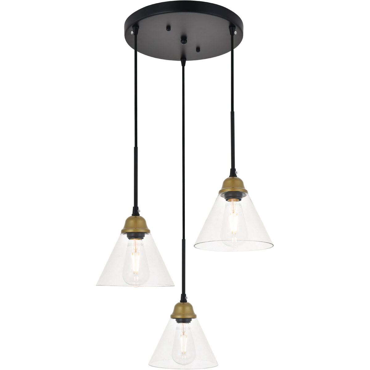 Histoire 3 Light 17.9 inch Brass and Black Pendant Ceiling Light