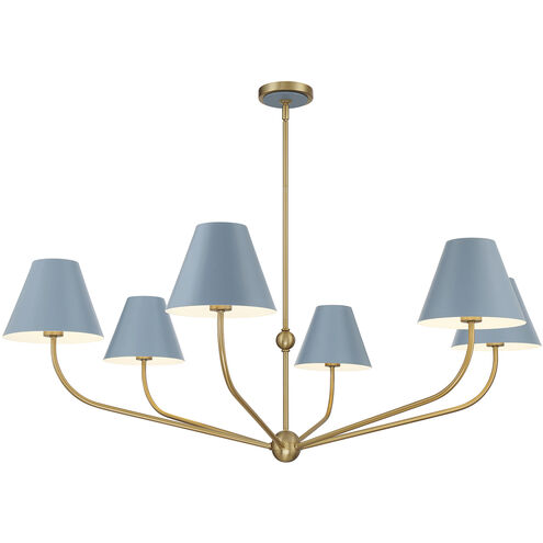 Xavier 6 Light 48 inch Vibrant Gold and Blue Chandelier Ceiling Light
