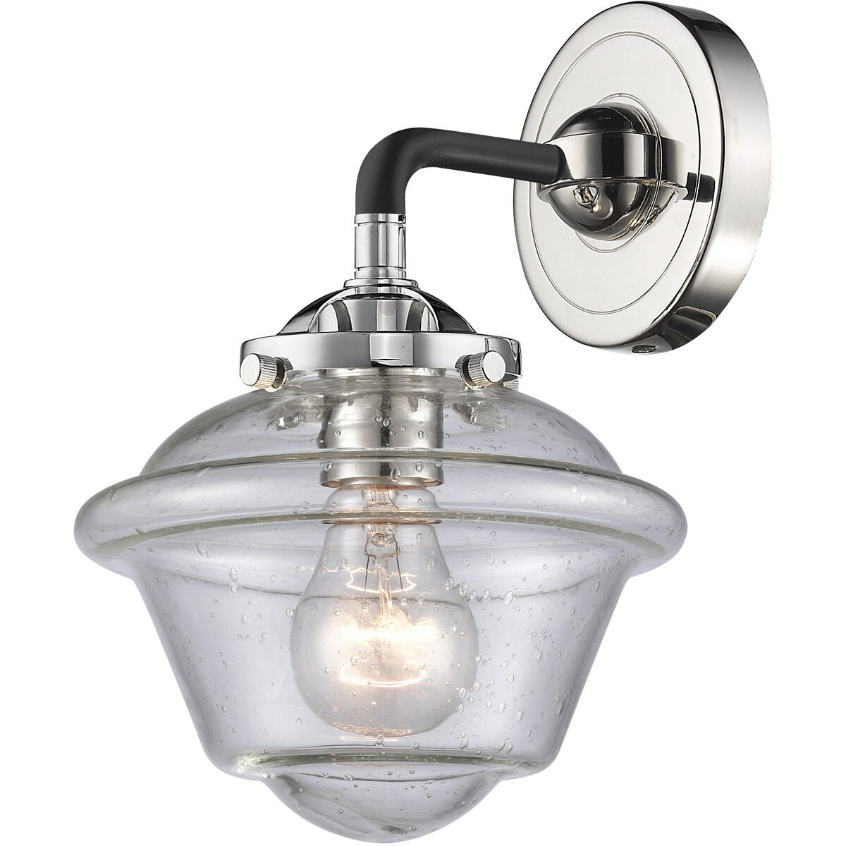 Nouveau Small Oxford LED 7.5 inch Black Polished Nickel Sconce Wall Light in Seedy Glass, Nouveau
