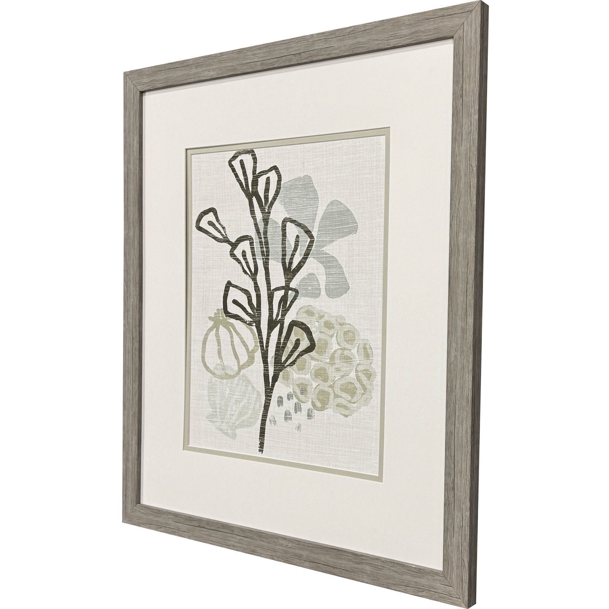 Coral Blockprint Green and Gray and Neutral Framed Art, Propac