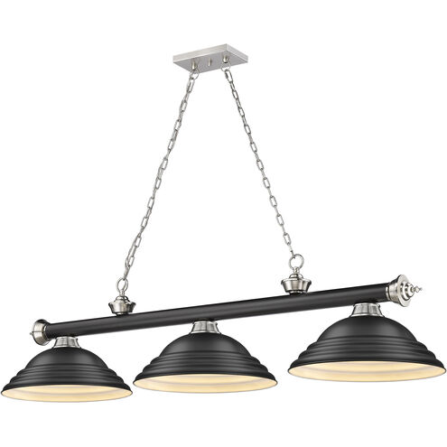 Cordon 3 Light 58 inch Matte Black and Brushed Nickel Billiard Ceiling Light in Matte Black Steel