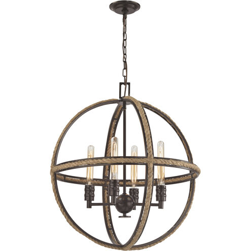 Natural Rope 4 Light 24 inch Oil Rubbed Bronze Chandelier Ceiling Light