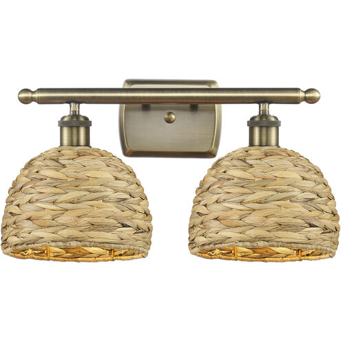 Woven Rattan 2 Light 18 inch Antique Brass Bath Vanity Light Wall Light
