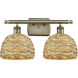 Woven Rattan 2 Light 18 inch Antique Brass Bath Vanity Light Wall Light