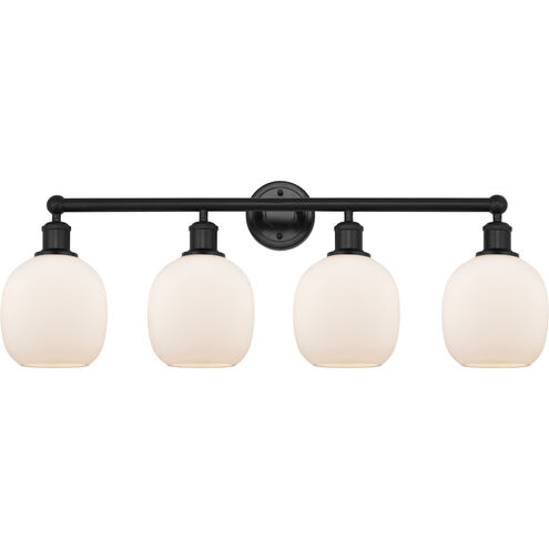 Edison Belfast 4 Light 33 inch Matte Black Bath Vanity Light Wall Light in Matte White Glass