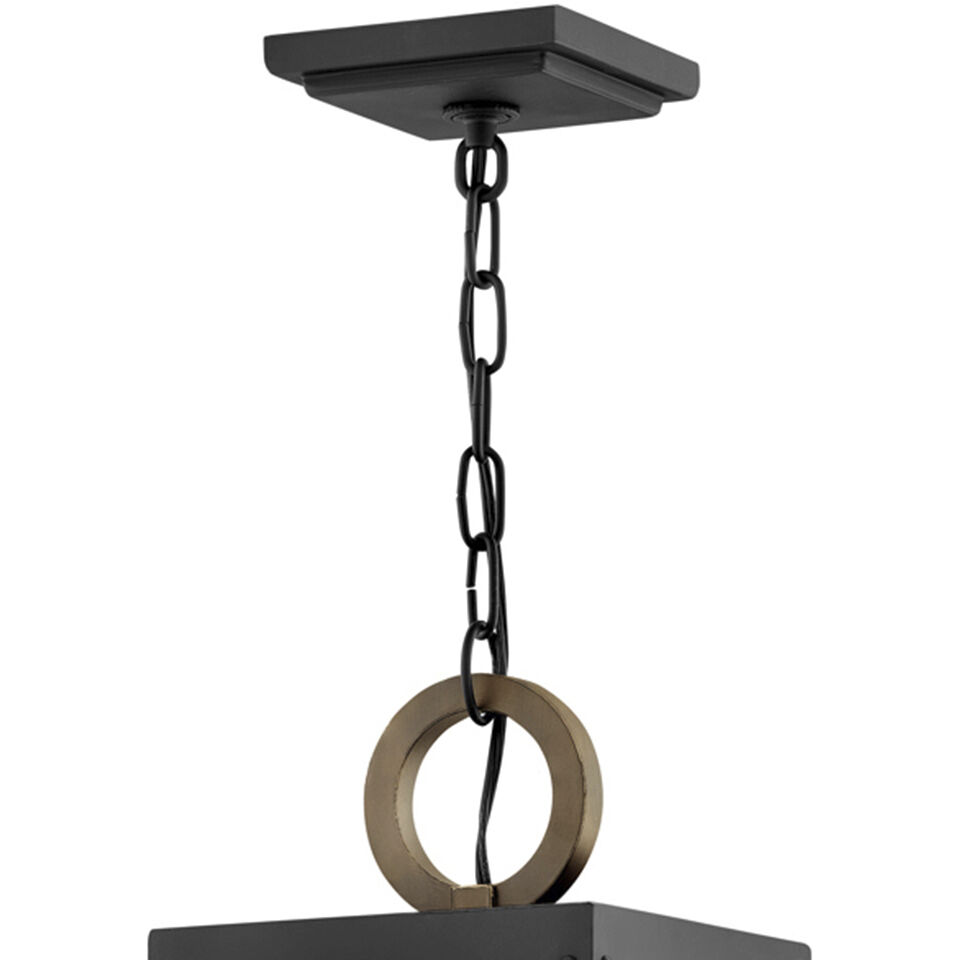 Open Air Porter LED 8 inch Black with Burnished Bronze Outdoor Hanging Lantern, Estate Series