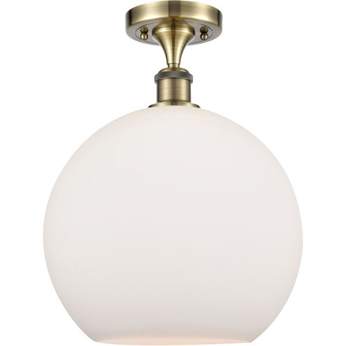 Ballston Athens LED 11.75 inch Antique Brass Semi-Flush Mount Ceiling Light in Matte White Glass