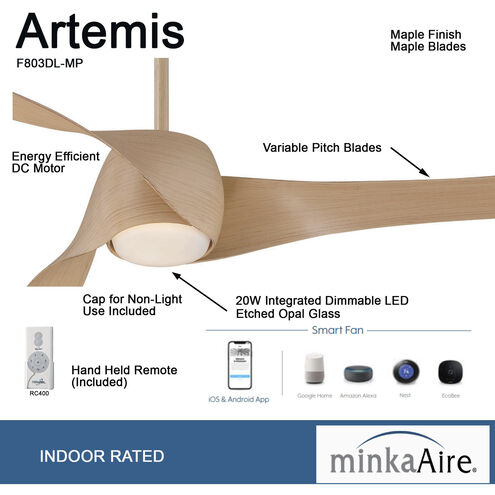 Artemis 58 inch Maple Ceiling Fan