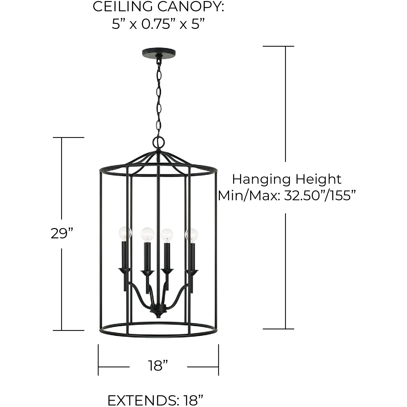 Peyton 4 Light 18 inch Matte Black Foyer Light Ceiling Light