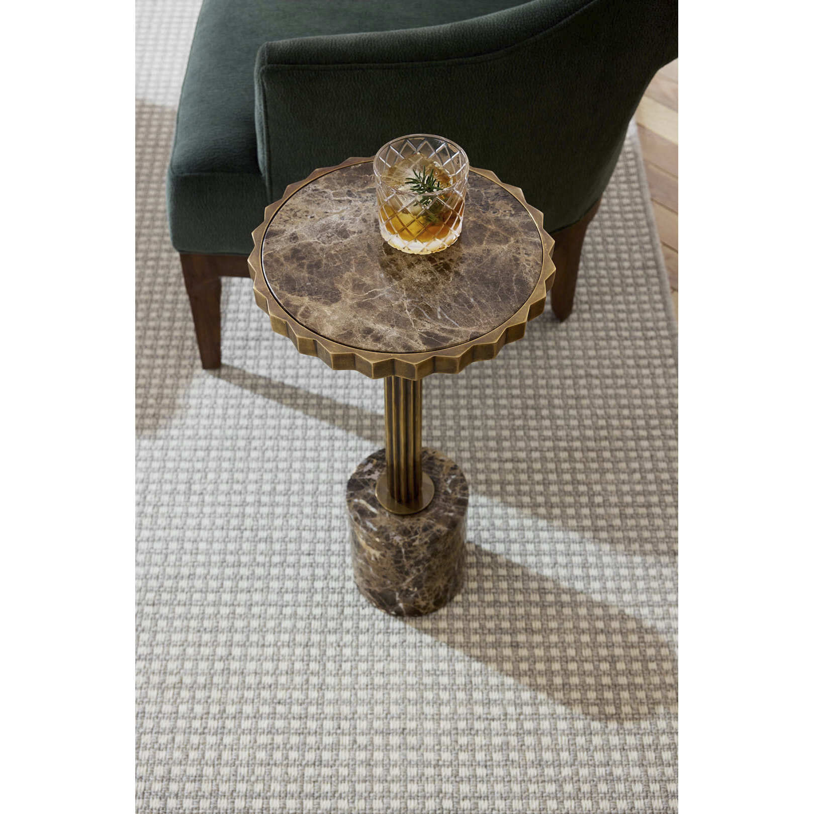 Mabel 12 inch Brown Emperador and Vintage Brass Accent Table