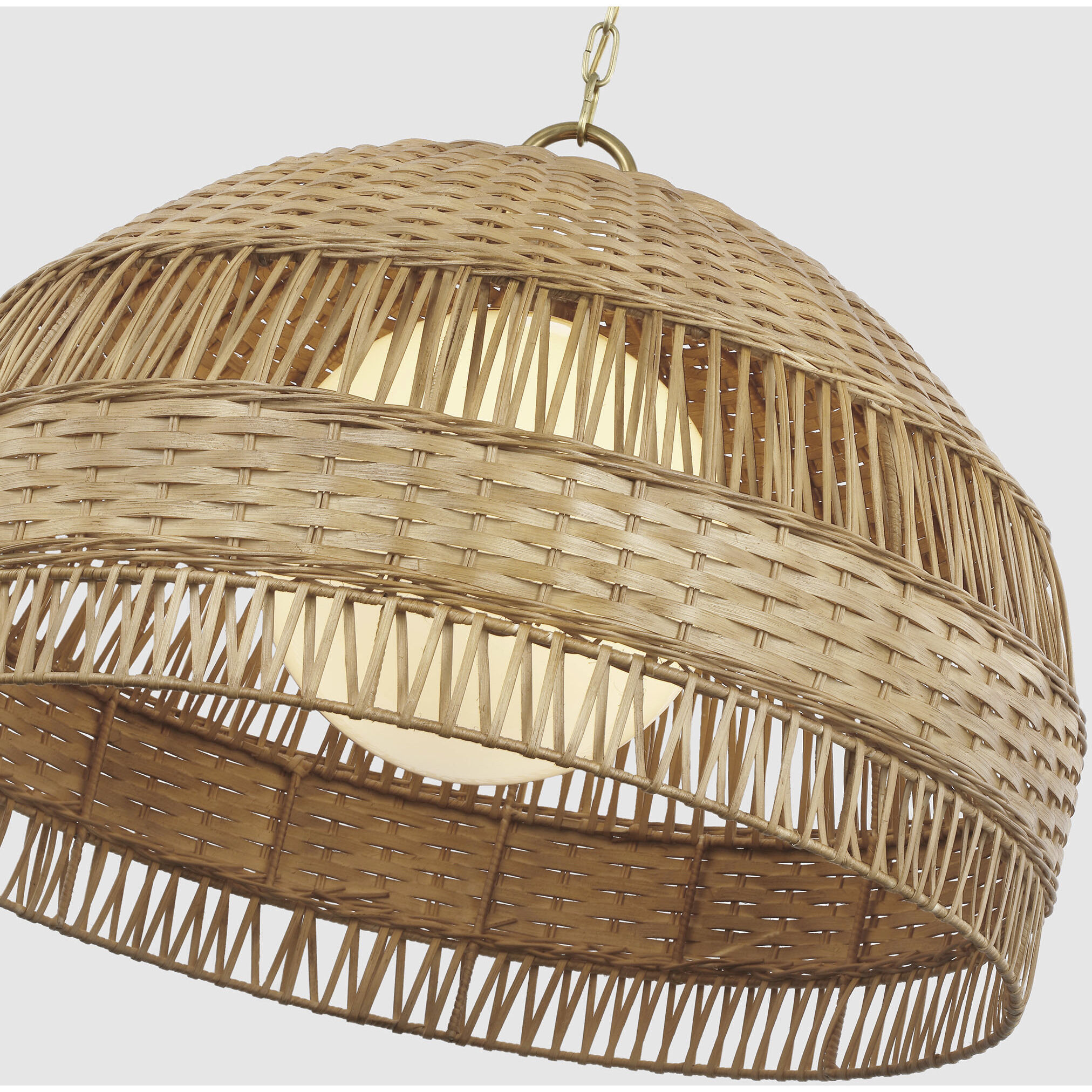 Marie Flanigan Whit LED 30.75 inch Soft Brass and Natural Wicker Dome Hanging Shade Ceiling Light, Extra Large