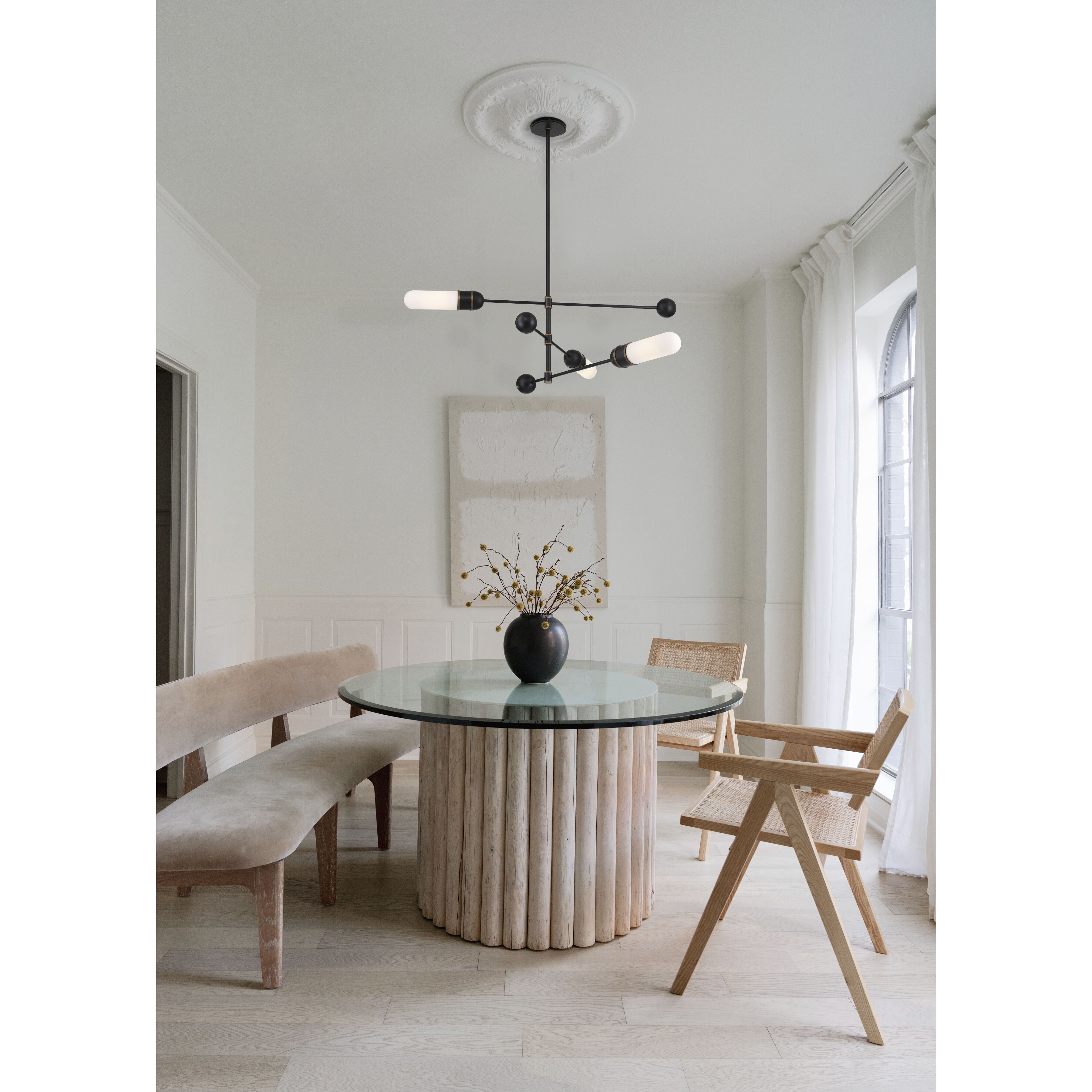 Capsule 3 Light 47.75 inch Matte Black and Textured Gold Chandelier Ceiling Light