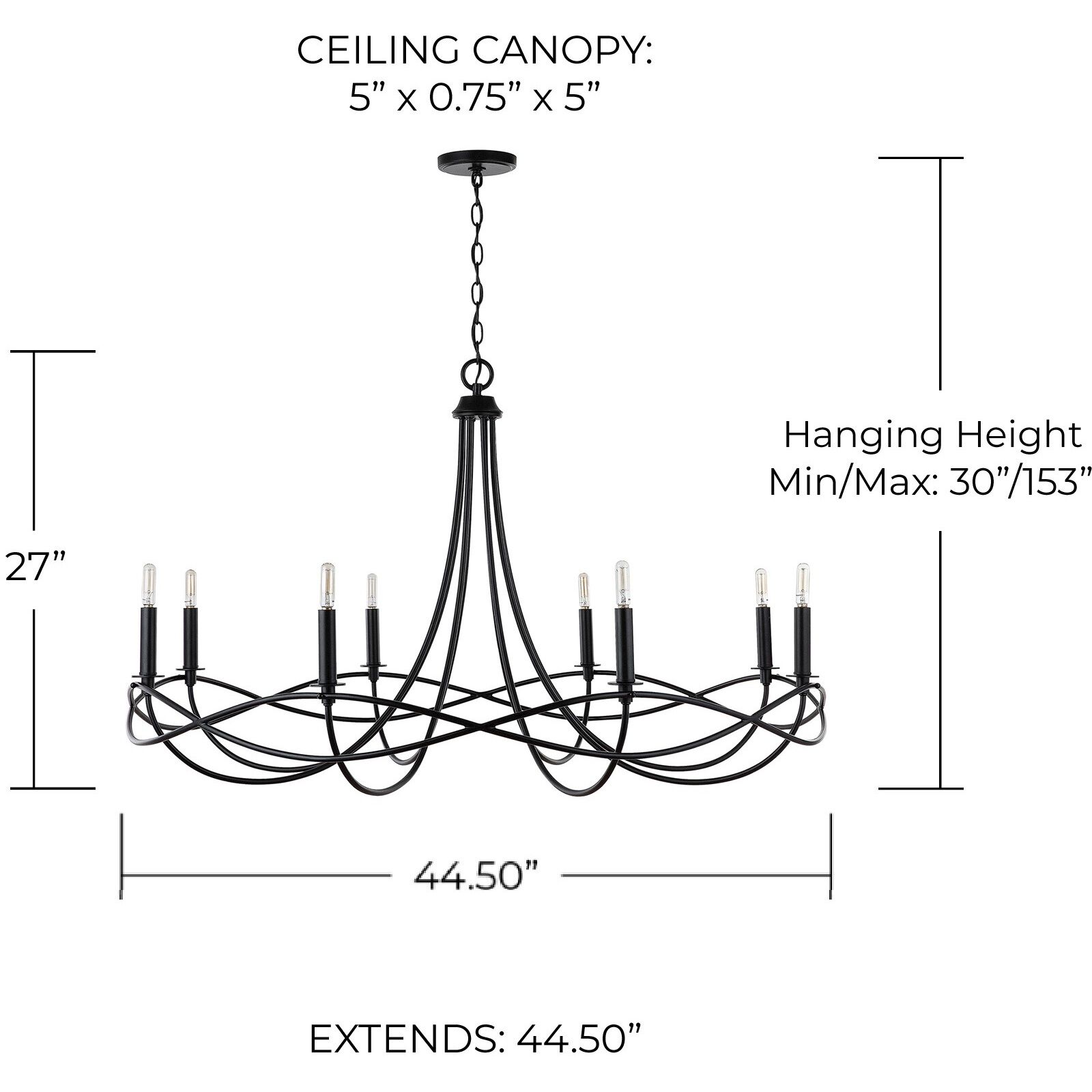 Sonnet 8 Light 45 inch Matte Black Chandelier Ceiling Light