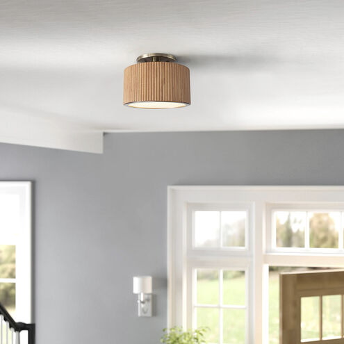 Tambo LED 10 inch Natural Ash and Weathered Brass Semi-Flush Mount Ceiling Light