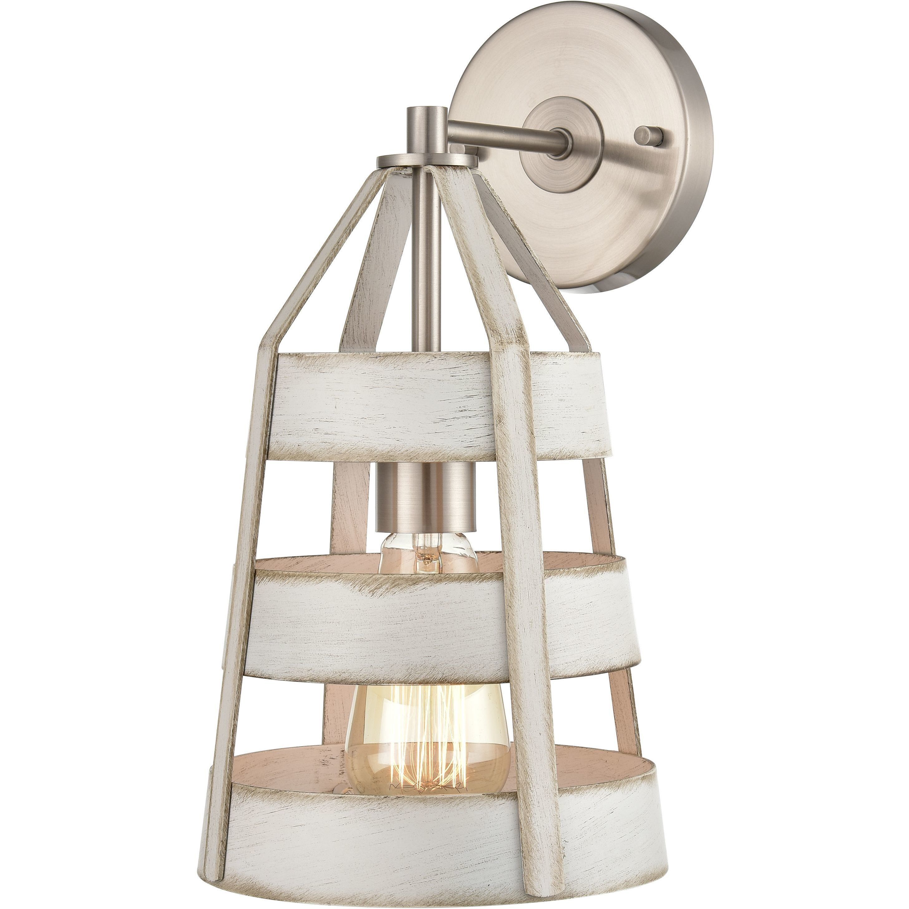 Brigantine Sconce Wall Light in Weathered White with Satin Nickel